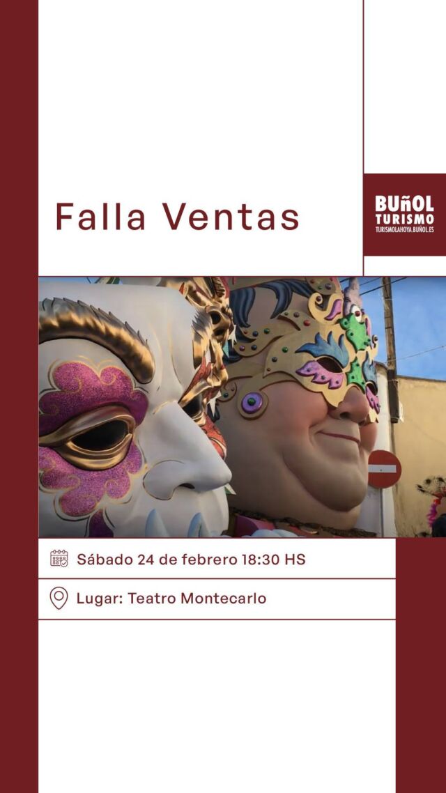 🎭 ¡La magia de las Fallas 2024 llega a su clímax en Buñol! 🌟 

Únete a nosotros en el emocionante cierre de nuestra querida tradición con "Falla Ventas". 📍 en Teatro Montecarlo, sábado 24 de febrero a las 18:30h, para vivir juntos el esplendor, la pasión y el arte que solo las Fallas pueden ofrecer. 🎇

#Fallas2024 #FallaVentas #TeatroMontecarlo #valenciaturisme #buñolesturismo