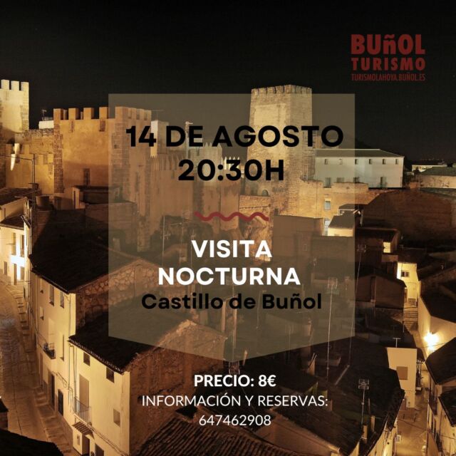 ✨ ¡No te pierdas la mágica visita nocturna al Castillo de Buñol! ✨

📅 Fecha: 14 de agosto
⏰ Hora: 20:30
💸 Precio: 8€

Descubre la historia y los secretos de esta impresionante fortaleza bajo el manto de la noche. Una experiencia única que no olvidarás de la mano de @Buñol en rutas 

📞 Información y reservas: 647462908

#Buñol #TurismoBuñol #CastilloDeBuñol #VisitaNocturna #Historia #Cultura #Turismo #Aventura #NocheMágica #Viajes #DescubreEspaña #Escapada #Verano2024