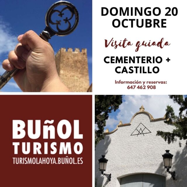 ✨ Visita Guiada Cementerio Masónico + Castillo de Buñol ✨

📅 Domingo 20 de octubre
⏰ Hora: 10:30 (punto de encuentro: puerta del Cementerio de Buñol)
💵 Precio: 10 € (menores de 10 años gratis)
📍 Descubre uno de los pocos cementerios masónicos de España y visita uno de los castillos mejor conservados de la Comunidad Valenciana.

🍽 Además, puedes disfrutar de un menú de gastronomía tradicional por solo 14 €.

🔔 Reserva necesaria: 647 462 908

¡No te lo pierdas!